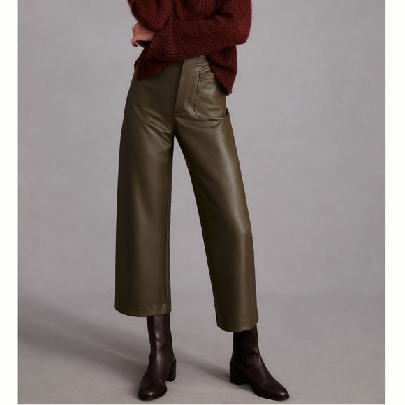 Maeve Green Vegan Leather Pants - Picture 1 of 4